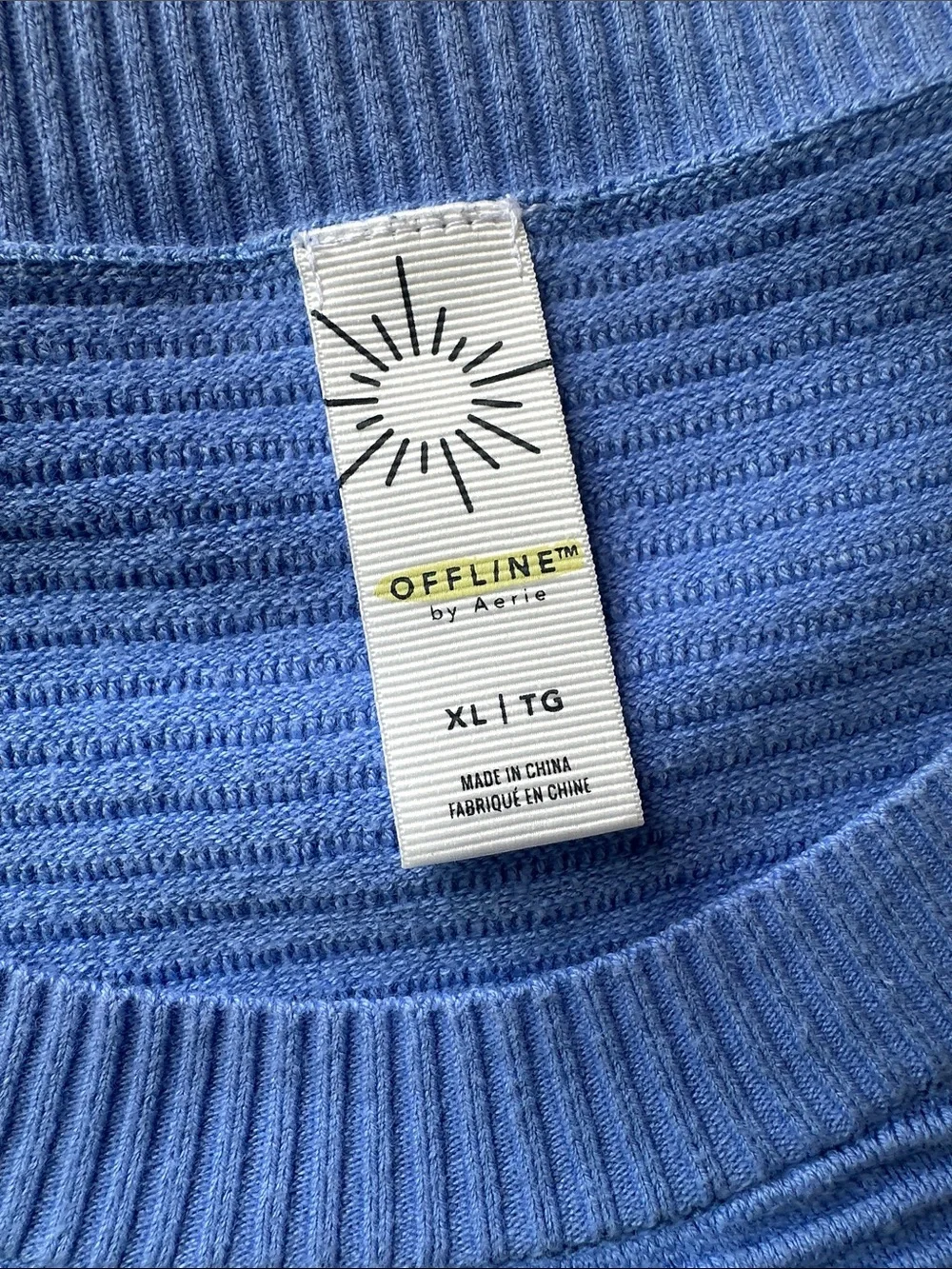 Aerie Offline Light Blue Ribbed Crewneck Women's Top - Picture 2 of 6